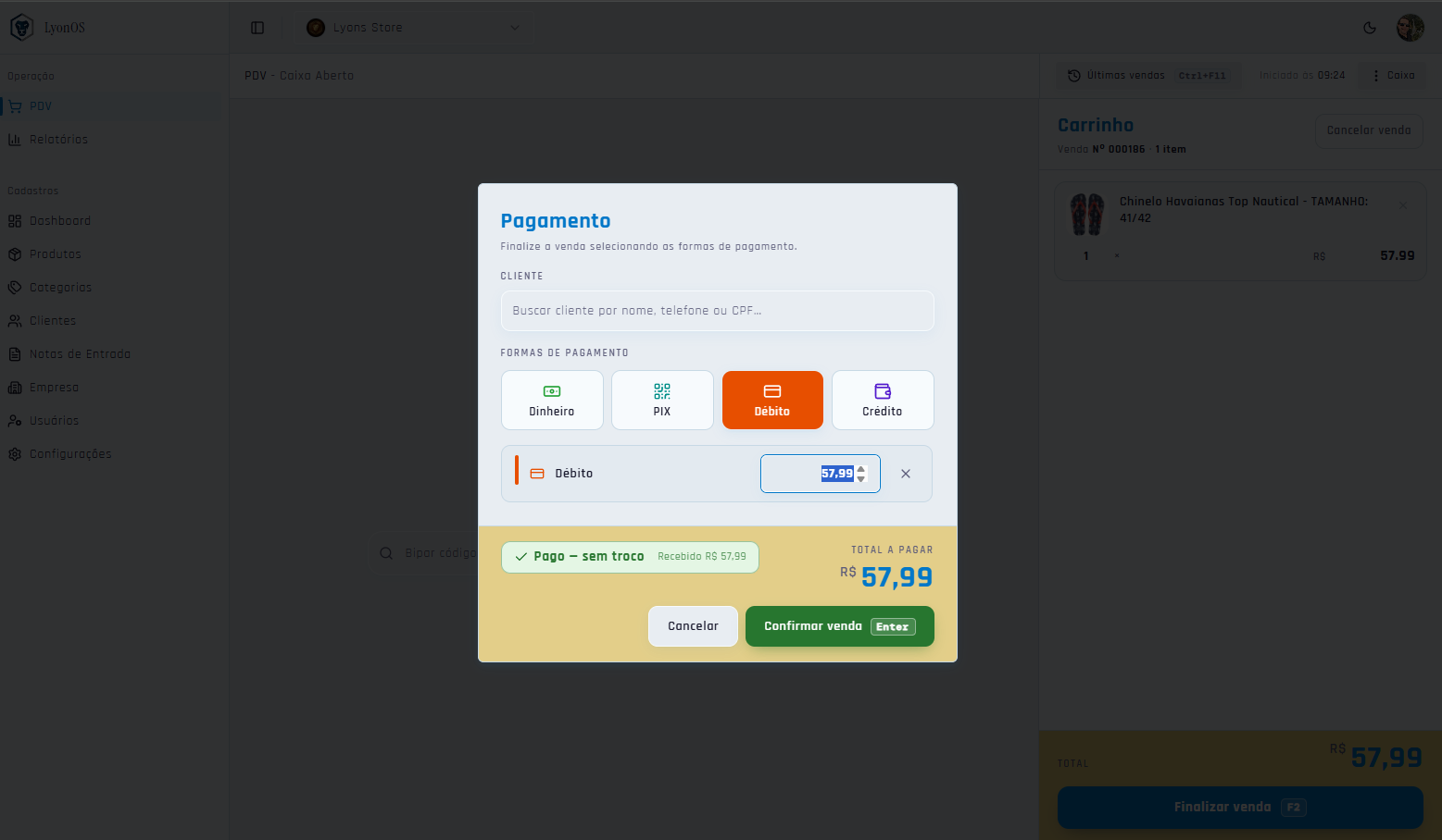 Modal de pagamento do LyonOS